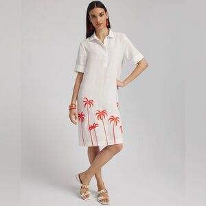 NWT Chico’s Linen Embroidered Palms Dress Size 1 = US M/8